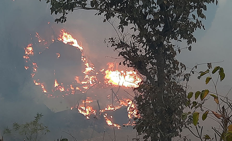 आगलागीमा १४ घर जलेर पूर्णरूपमा क्षति  : ५० वर्षीया याङ्डोल्मा घाइते