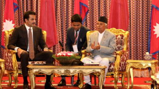 राष्ट्रपति पौडेल - कतारका अमिरबीच भेटवार्ता  :  जलवायु परिवर्तन र दुईपक्षीय सम्बन्धबारे छलफल