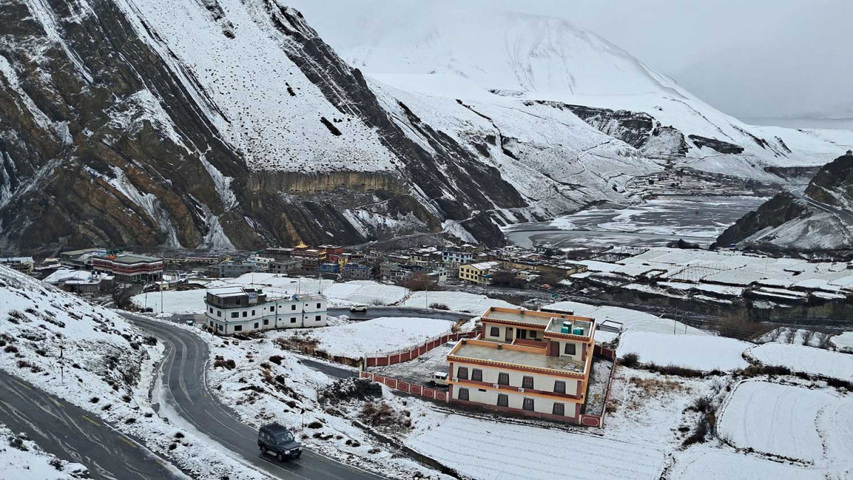 मुस्ताङको कागबेनी  :   बजारमा परेको  हिमपात